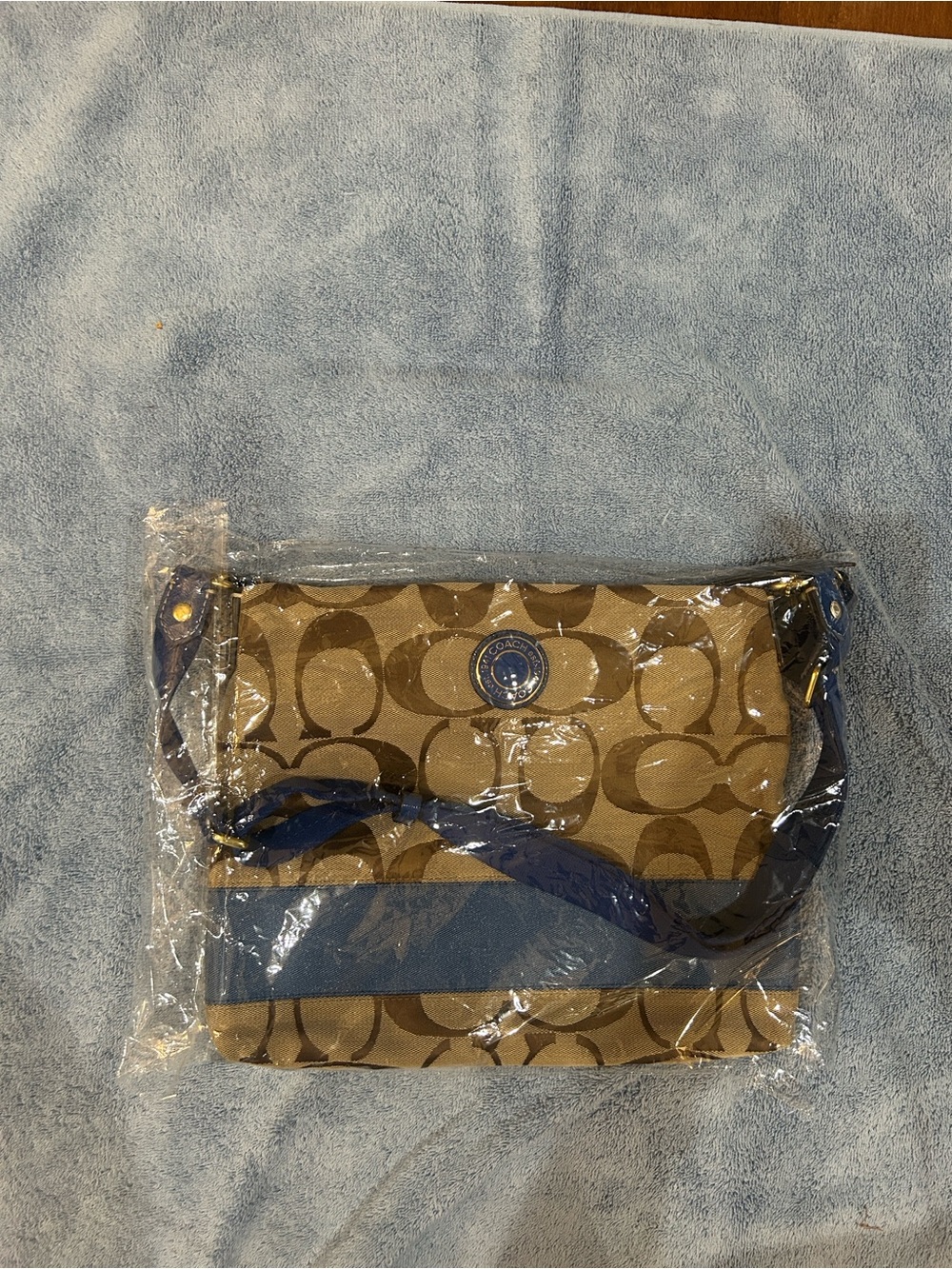 Coach Khaki Canvas Crossbody with Blue Trim (NWOT)